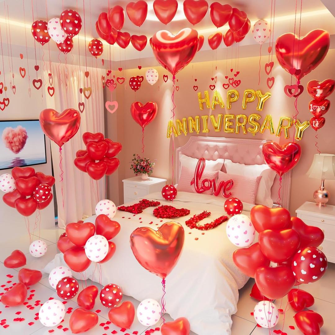 Happy Anniversary Decorations, Happy Anniversary Balloons, Valentines Day Decorations, Happy Anniversary Banner, Romantic Decorations Special Night, Wedding Anniversary Decorations, Red Heart Balloons