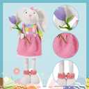Standing Easter Bunny Decor with Stretchable Legs Large Rabbits Plush Gnome Figurine Cute Easter Decorations for Home Office Front Door Kitchen Farmhouse Spring Ornamen (Pink)