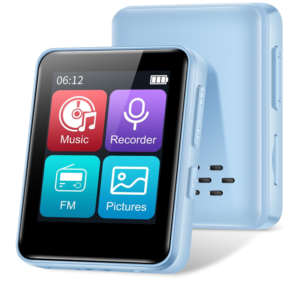 32GB MP3 Player with Bluetooth, 1.8 inch Screen, with FM Radio, Recorder, Portable Sport HiFi Music Player Up to 512GB, Blue