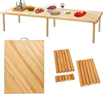 Zupemo 80"x30" Boho Wooden Picnic Table, Portable Outdoor Low Picnic Table with Adjustable Legs 13" & 16" for Floor Seating, Beach, Camping, BBQ, Backyard, 80x30in Seating for 12 People N03