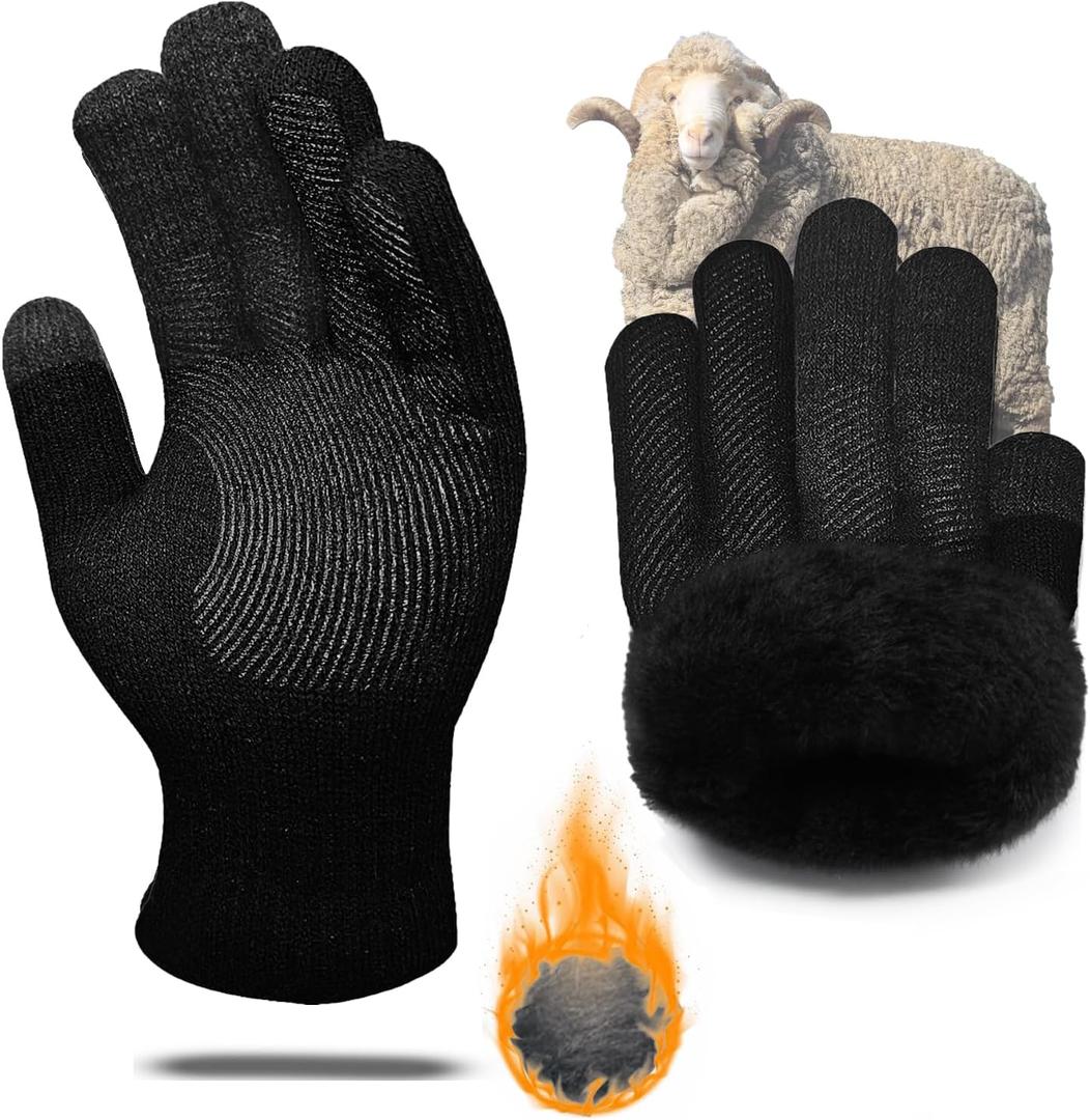 Winter Gloves Men Women, Thermal Merino Wool,6 Finger Touch Screen, Warm Fleece lined for Christmas (X-Large)