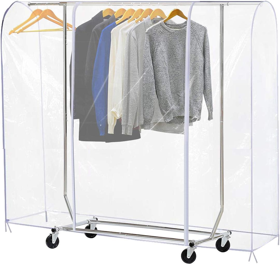 Ruibo Clear Garment Rack Cover Dustproof Clothes Rack Cover with 2 Durable Zipper/Clothing Waterproof Protector (L:71x20x60 inch)