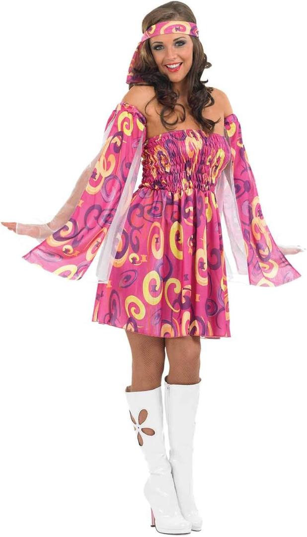 fun shack 70s Fancy Dress Women, Hippy Fancy Dress for Women, Womens Hippie Costume, Gogo Girl Costume Women (Large)
