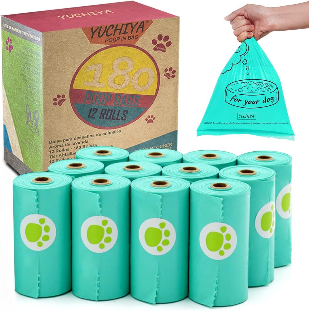 180 Dog Poop Bags Lavender Scented Leak Proof, Easy Tear, 9"x13" Standard Size  Durable for Large/Small Dogs, Fits Most Dispensers (12 Rolls, Crystal Blue) (15 Count (Pack of 12))