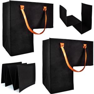 (2 PACK) Stair Basket -Foldable L-Shape step Storage Basket with 2 Pcs Supporting Insert and PU Leather Handle, for Carpeted and Wooden Stairs, Suitable for Toys,Clothes,Books,Computers (Black)