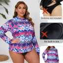 Halcurt Women's Plus Size Long Sleeve Rash Guard Swim Shirts UPF50+ Sun Protection Loose Fit Swimsuit Top (4X, Bohemian Blue)