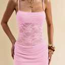 BAE Women’s Summer Lace Ruffle Dress, Sheer Spaghetti Strap Party and Vacation Dress, Size XL