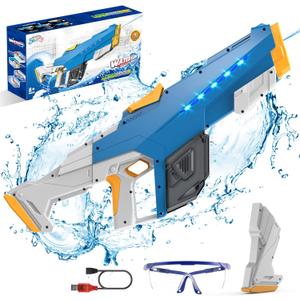 Skirfy Electric Water Gun for Adult Kids, Outdoor Automatic Water Suction Water Toys Squirt 32 FT Range, Water Guns Summer Beach Pool Lawn Party Games Blue