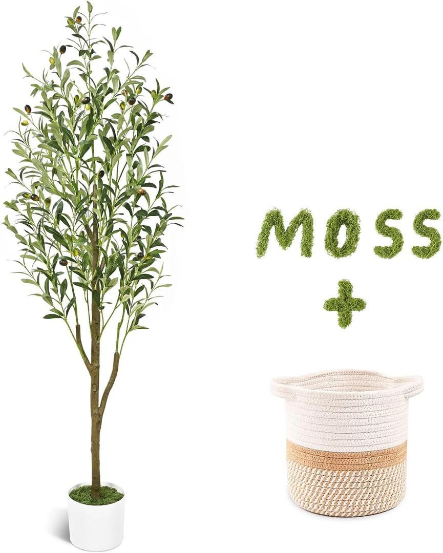 Waipfaru 5FT Artificial Olive Tree with Basket, Realistic Wood Trunk