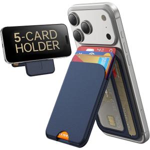 for MagSafe Wallet, 5 Card Holder with Stand, Magnetic Phone Wallet Stand for iPhone 17/16/15/14/13/12 Pro Max Air Plus Series, RFID Blocking Vegan Leather,Navy Blue