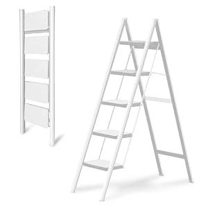 5-Step Folding Ladder, Heavy Duty Ladders for Home & Kitchen, Folding Ladder Easy to Store, Tall Ladder for Adults, Anti-Slip & Space-Saving Step Ladder, 330 Lbs Capacity, White