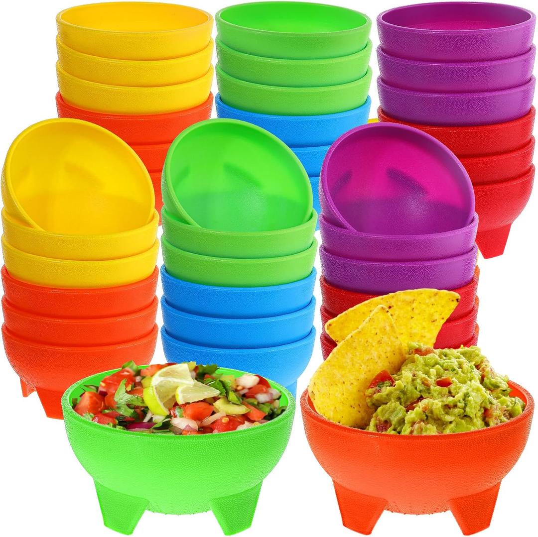 meekoo 36 Pcs Mexican Salsa Bowls Multi Color Serving Bowls 4.5" Diameter Plastic Mexican Dipping Dinnerware for Taco Candy Chip Bar Snack Guacamole Nuts Dish(6 Colors)