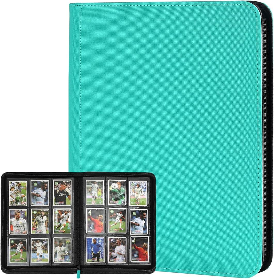 Trading Card Binder 9 Pocket, GERMUN PU Cover Card Binder for 360 Cards, Premium Trading Card Holder Folders, Double Sided Pocket Card Album for MTG, TCG (LAKEBLUE)