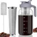 Cold Brew Coffee Maker Jar - 64oz Thick Glass Multipurpose Mason Pitcher Spout Lid with Handle & Stainless Steel Filter for Iced Coffee, Lemonade, Ice Tea, Homemade Fruit Drinks Container (Gray)