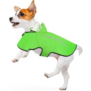 Dog Raincoat with Removable Hoodie, Rain Coats Waterproof Windproof Snowproof, Rain Jacket with Reflective Strip/Adjustable Drawstring/Leash Hole for Dog Walking (Green, Small)