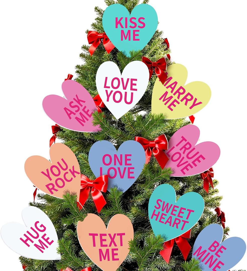 12 Pcs Valentines Day Decorations Tree Ornaments 8 Inch Large Colorful Heart Valentine Decorations Cute Hear Picks Ornaments for Valentine's Day Tree Topper Home Wedding Dcor