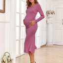2025 Fall Maternity Dress Faux Two-Piece Long Sleeve Square Neck Mermaid Bodycon Pregnancy Dresses Casual Baby Shower (Pink, S)