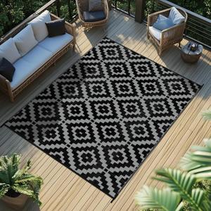 Favoyard Outdoor Rug 5x8 ft Waterproof Reversible Patio Plastic Straw Rugs for Decor Clearance Outside Large RV Camping Area Carpet Mat for Porch Deck Balcony Pool Backyard Picnic Beach Camper Door (Black & Gray)