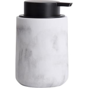 Resin Hand Soap Dispenser Easy-to-Press Liquid Pump, Refillable Soap Dispenser with White Marble Look, Waterproof Bottle Labels for Bathroom Kitchen Dish Lotion (White, 10 oz)