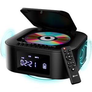 KLIM Boombox E1 - CD Player Portable Audio System + Extra BASS with Subwoofer + FM Radio, CD MP3 Bluetooth AUX USB + Wired and Wireless Mode Rechargeable Battery + Remote Control