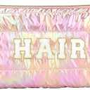 Hiroyuki Iridescent Makeup Bag, 14 inches Cosmetic Bag, Large Capacity Travel Pouch (Hair, pink)
