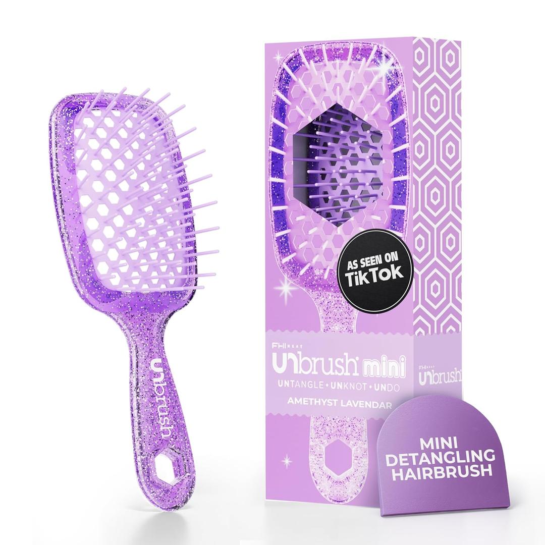 FHI Heat UNbrush Mini Detangler Brush for Pain-Free Brushing on All Wet or Dry Hair Types  Durable Duoflex Anti-Static Bristles, Lightweight Handle, Vented Mini Hair Brush (Amethyst Lavender)