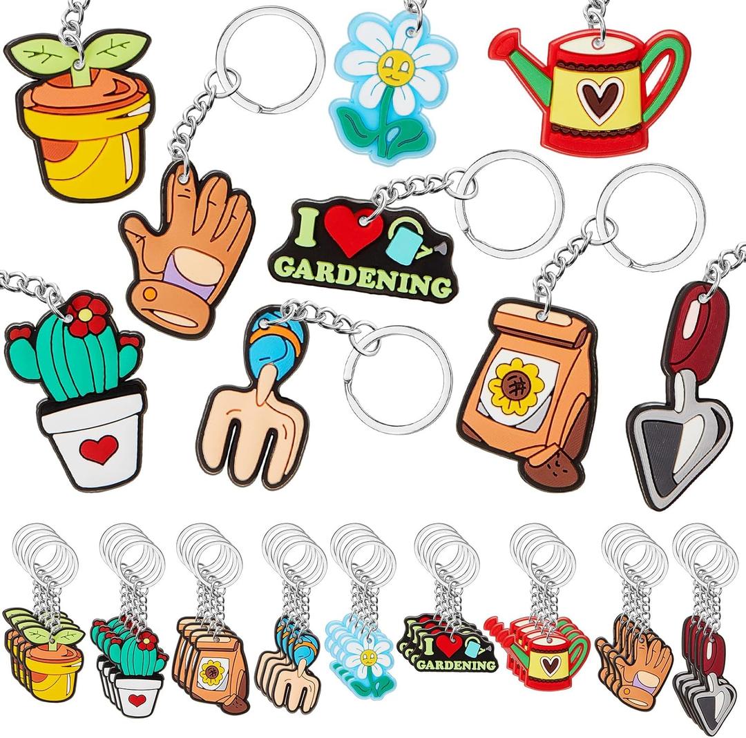 Sasylvia 36 Pcs Garden Party Favors Keychains Bulk Gardening Gifts Spring Plant Theme Birthday Party Decorations for Women Men Plant Lover Bag Charm Accessories, 9 Styles