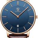 BEN NEVIS Watch, Mens Watch, Minimalist Fashion Simple Wrist Watch Analog Date with Leather Strap (02-BrownBlue-P)