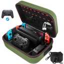 COOWPS Switch Case for Nintendo Switch and Switch OLED Model, Portable Full Protection Carrying Travel Bag with 18 Game Cards Storage for Switch Console Pro Controller Accessories Green