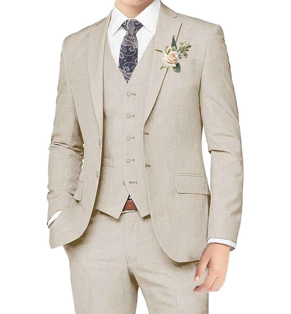 Boys Linen Suits for Kids Summer Slim Fit 3 Piece Beach Wedding Outfit Light Weight Tuxedo Linen Suit Set 8 Years