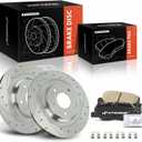 A-Premium 11.89 in (302 mm) Rear Drilled and Slotted Disc Brake Rotors + Ceramic Pads Kit Compatible with Select Mitsubishi Models - Outlander 2014-2018, Outlander Sport 2013-2022, RVR, 6-PC Set
