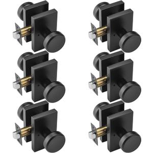 6 Pack Black Door Knobs for Bath & Bed, Privacy Pismo Doorknob, Heavy Duty Door Knob with Lock