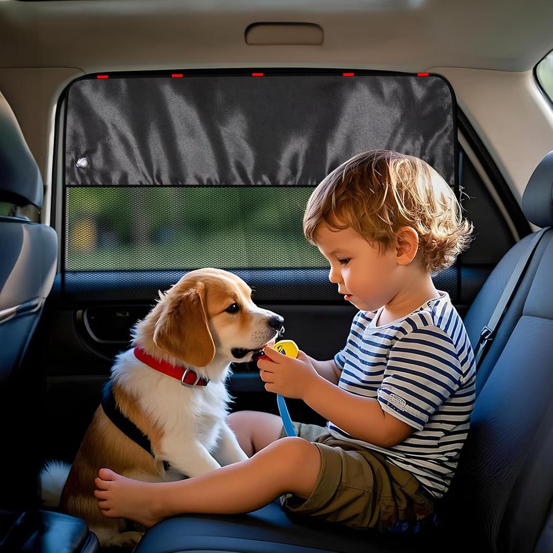 ZATOOTO Car Window Shade for Baby 2Pack Car Window Cover for Back Windows Half Blackout & Half See-Through Magnetic Caw Window Sun Shade with Suction Cup Car Curtain Sun Screen for Heat UV Ray Privacy