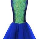 Women's Halloween Mermaid Tail Costume Dress Cosplay Party Sequin Maxi Skirt (Large, Blue)