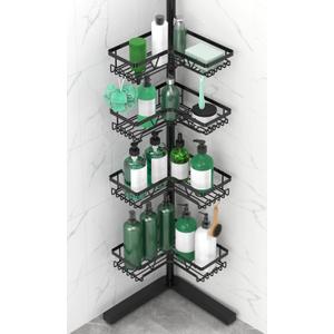 DAOYA Standing Shower Caddy Corner - 4-Tier Floor Shower Caddy Corner Adjustable Bathroom Organizers and Storage with Soap Holder & Razor, Bathroom Free-Standing Organizer for Large Bottles