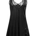 Ekouaer Nightgowns for Women Sexy Lingerie Satin Sleeveless Babydoll Nightie Lace Chemise Silk Sleep Dress Black L