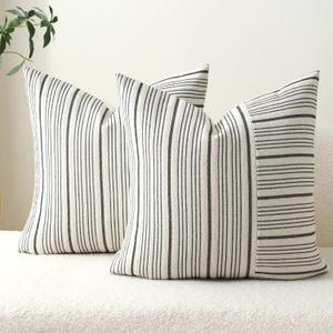 DWR Striped 3D Textured Weave Throw Pillow Covers 20x20 Set of 2, Polyester Cotton Blend in Black, Modern Farmhouse Decorative Pillow Cases for Couch Sofa Bed Living Room