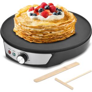Vivicreate 12 Inch Electric Crepe Maker Nonstick Crepe Pan Griddle with Adjustable Temperature Control LED Indicator Lights Batter Spreader and Wooden Spatula for Pancakes Roti Tortillas Blintzes