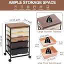 SYKIARIOL Utility Cart with 5 Drawers,Storage Drawer Cart with Wooden Tabletop and Lockable Wheels,Craft Storage Trolley Cart,5-Tier Rolling Utility Cart on Wheels,Dark Brown