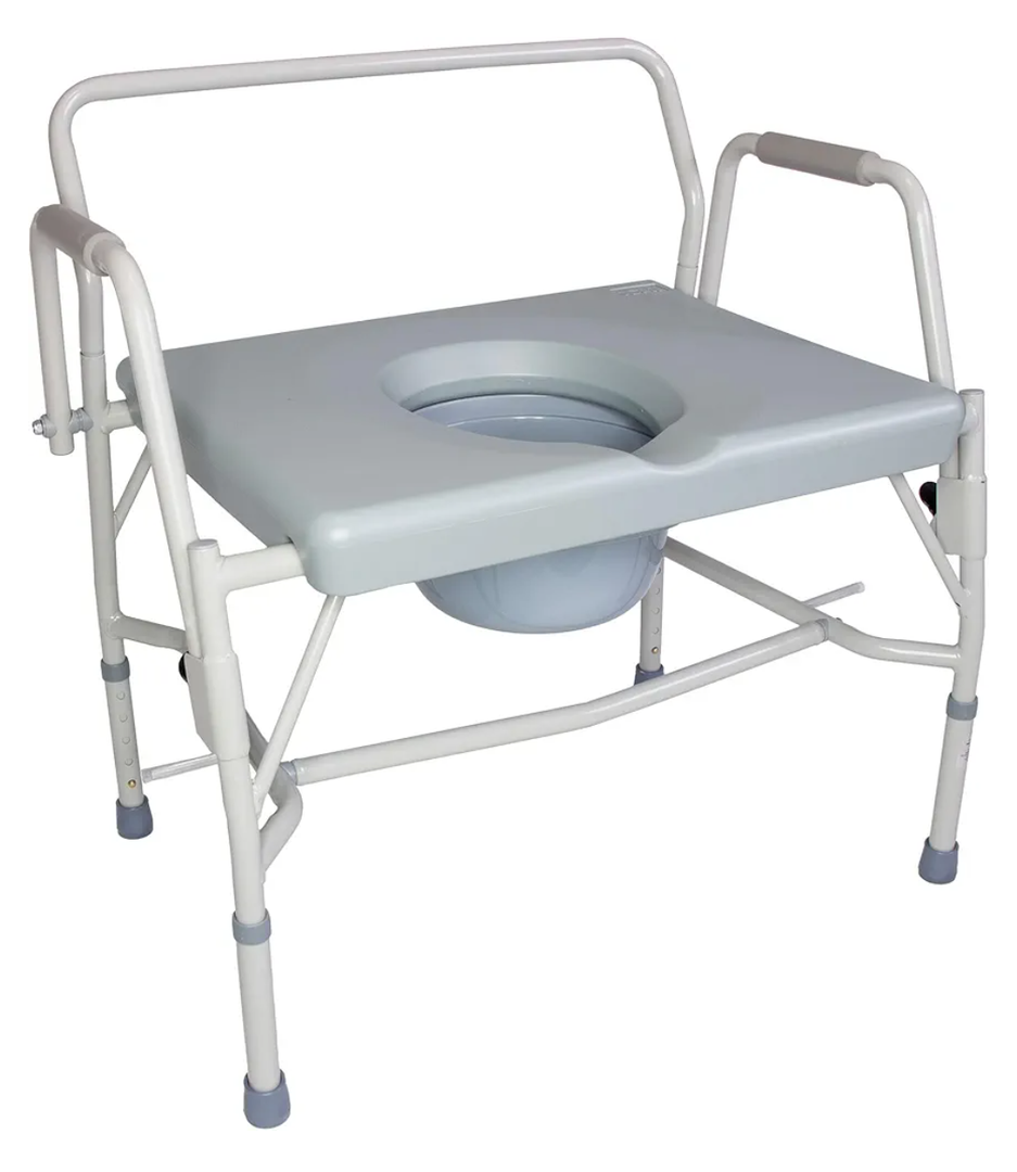 DMI Drop Arm Portable Toilet Commode, Extra-Wide Seat, 500 Pound Weight Capacity, Bucket with Lid Included, Adjustable Legs, Elderly Assistance Products, Grey