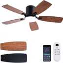 Ceiling Fans with Lights, 42 inch Low Profile Ceiling Fan with Light and Remote Control, Flush Mount, LED Dimmable DC Reversible Modern Ceiling Fan for Bedroom (Brown)