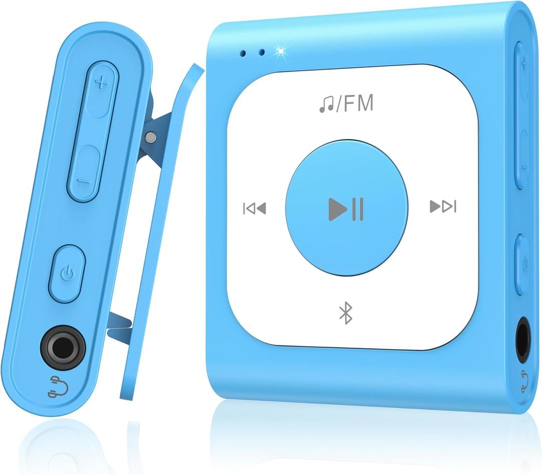 AGPTEK 64GB Clip MP3 Player with Bluetooth, A53PL Portable Music Player with FM Radio, Shuffle, No Phone Needed, for Sports (Blue)