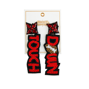RED TOUCH DOWN BEADED EARRINGS
