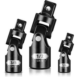 Universal Joint Set 3PCS, 1/2" 3/8" 1/4" Drive Socket Adapter Set, Premium CR-V Steel Swivel Socket Set, Access Fasteners at Any Angle