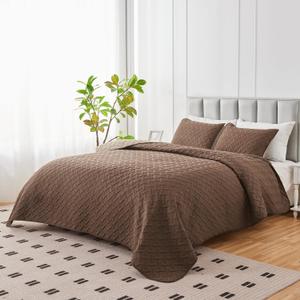 U-NICE HOME 3-Piece Quilt Set Full/Queen Size for All Season with Pillow Shams, Reversible Bedspread/Coverlet/Bedding Decor-Soft, Lightweight, Chocolate/Beige (Full/Queen (90'' x 96''))