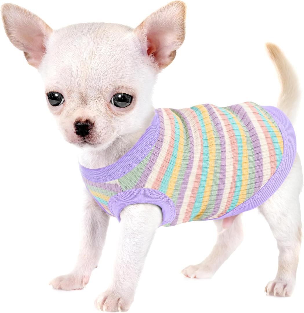 Elevate Your Pet's Comfort and Fashion: Premium 100% Cotton Rib Dog Shirt Vest for Small Breeds Like Chihuahuas, Yorkies, and Puppies .Year-Round Style with Tank-Style Puppy Attire Light Purple, S-(1~4lb) | Chest(~14.5")