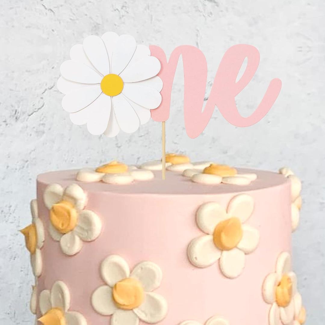Daisy First Birthday Cake Topper - One Groovy Toppers, Party Decorations Supplies, Flower Cake Topper for Retro Hippie Boho Girl Birthday