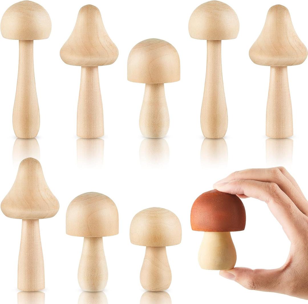 Blulu 30 Pcs Big Sizes Unfinished Wooden Mushroom Natural Wooden Mushrooms Unpainted Art Project Crafting and Fairy Themed Spring Summer Decor and Crafts Projects Decoration DIY Paint Color