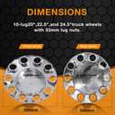 33mm Chrome ABS Flat Top Hub Cover Kit Axle Cover with 33mm Thread-on Lug Nut Covers 2 Front and 4 Rear Axle Wheel Covers and Removable Center Caps for Semi Trucks, Trailer, 1.3 inches