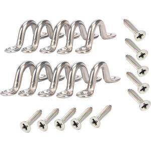 Amarine Made Pack of 10 Stainless Steel Bimini Boat Top PAD Eye, Eye Straps, Tie Down, Kayak Deck Loops, Tie Down Anchor Point, footman's Loop for Kayak Canoe Rigging